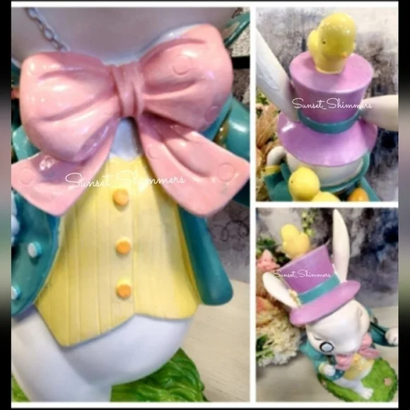 XL 20" FAO SCHWARZ MAD HATTER Victorian Easter BUNNY RABBIT Statue Figurine New - Picture 9 of 12